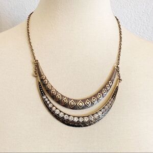 Tribal Collar Necklace Gold Rhinestone Boho
